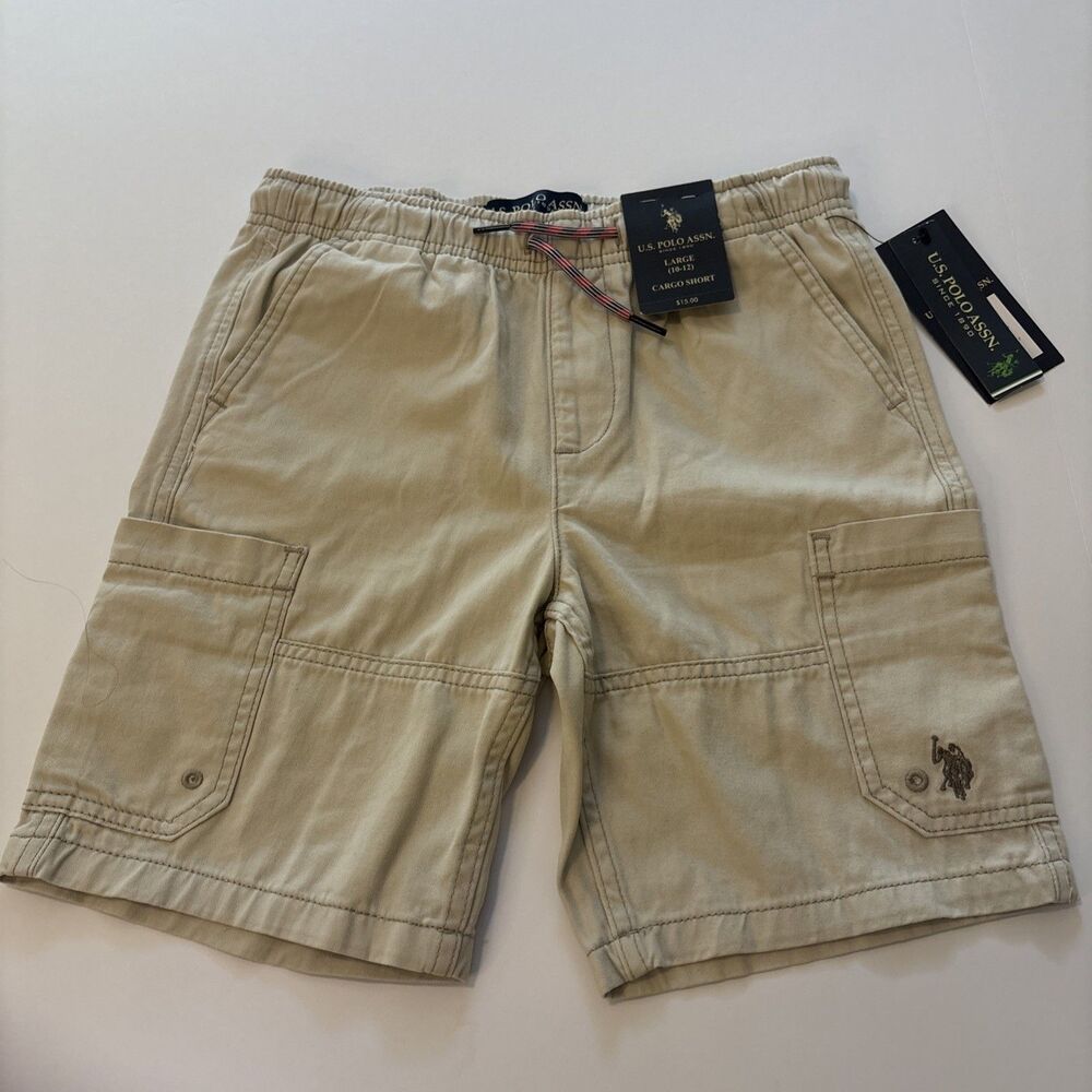 U.S. Polo Assn. Boys Twill Cargo Short, Size L 10/12, Polo Stone